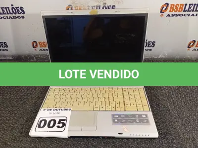 LOTE 005 - 01 NOTEBOOK MARCA LG. (NO ESTADO) ATENÇÃO! FAZER A VISITAÇÃO ANTES DE ARREMATAR, NÃO SABEMOS SE FUNCIONA. LEILÃO NÃO TEM GARANTIA E NEM DEVOLUÇÃO, SUJEITO A POSSÍVEIS AVARIAS VISÍVEIS/OCULTAS E/OU AUSÊNCIA DE COMPONENTES.