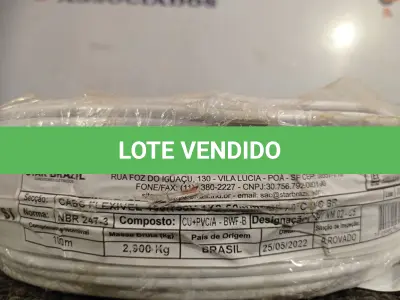 LOTE 055 - 01 ROLO DE CABO FLEXÍVEL 100M 1X 2,5MM NA COR BRANCA(NOVO). (NO ESTADO) ATENÇÃO! FAZER A VISITAÇÃO ANTES DE ARREMATAR, NÃO SABEMOS SE FUNCIONA. LEILÃO NÃO TEM GARANTIA E NEM DEVOLUÇÃO, SUJEITO A POSSÍVEIS AVARIAS VISÍVEIS/OCULTAS E/OU AUSÊNCIA DE COMPONENTES.