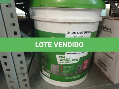 LOTE 194 - 01 BALDE DE TINTA ACRÍLICA 18L COR FOSCO CONCRETO. (NO ESTADO) ATENÇÃO! FAZER A VISITAÇÃO ANTES DE ARREMATAR, NÃO SABEMOS SE FUNCIONA. LEILÃO NÃO TEM GARANTIA E NEM DEVOLUÇÃO, SUJEITO A POSSÍVEIS AVARIAS VISÍVEIS/OCULTAS E/OU AUSÊNCIA DE COMPONENTES.