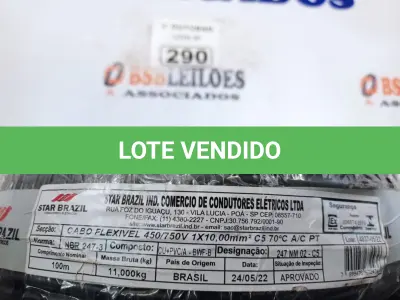 LOTE 290 - 01 ROLO DE CABO FLEXÍVEL 100M 10MM NA COR PRETA. (NO ESTADO) ATENÇÃO! FAZER A VISITAÇÃO ANTES DE ARREMATAR, NÃO SABEMOS SE FUNCIONA. LEILÃO NÃO TEM GARANTIA E NEM DEVOLUÇÃO, SUJEITO A POSSÍVEIS AVARIAS VISÍVEIS/OCULTAS E/OU AUSÊNCIA DE COMPONENTES.