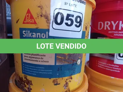 LOTE 059 - 01 BALDE DE SIKANOL ALVENARIA, ADITIVO PLASTIFICANTE PARA ARGAMASSA DE ASSENTAMENTO E REBOCO. (NO ESTADO) ATENÇÃO! FAZER A VISITAÇÃO ANTES DE ARREMATAR, NÃO SABEMOS SE FUNCIONA. LEILÃO NÃO TEM GARANTIA E NEM DEVOLUÇÃO, SUJEITO A POSSÍVEIS AVARIAS VISÍVEIS/OCULTAS E/OU AUSÊNCIA DE COMPONENTES.