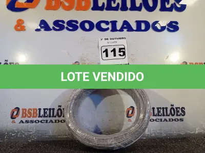 LOTE 115 - 01 ROLO DE CABO FLEXÍVEL 100M 1X 2,5MM NA COR CINZA(NOVO). (NO ESTADO) ATENÇÃO! FAZER A VISITAÇÃO ANTES DE ARREMATAR, NÃO SABEMOS SE FUNCIONA. LEILÃO NÃO TEM GARANTIA E NEM DEVOLUÇÃO, SUJEITO A POSSÍVEIS AVARIAS VISÍVEIS/OCULTAS E/OU AUSÊNCIA DE COMPONENTES.