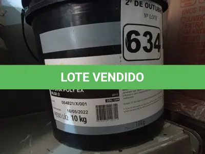 LOTE 634 - 01 BALDE DE GRAXA EVORA POLY EX NLGI:2 10KG. (NO ESTADO) ATENÇÃO! FAZER A VISITAÇÃO ANTES DE ARREMATAR, NÃO SABEMOS SE FUNCIONA. LEILÃO NÃO TEM GARANTIA E NEM DEVOLUÇÃO, SUJEITO A POSSÍVEIS AVARIAS VISÍVEIS/OCULTAS E/OU AUSÊNCIA DE COMPONENTES.