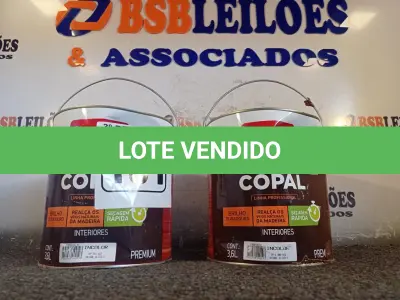 LOTE 181 - 02 GALÕES DE VERNIZ COPAL INCOLOR IQUINE 3,6L. (NO ESTADO) ATENÇÃO! FAZER A VISITAÇÃO ANTES DE ARREMATAR, NÃO SABEMOS SE FUNCIONA. LEILÃO NÃO TEM GARANTIA E NEM DEVOLUÇÃO, SUJEITO A POSSÍVEIS AVARIAS VISÍVEIS/OCULTAS E/OU AUSÊNCIA DE COMPONENTES.