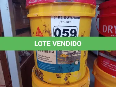 LOTE 059 - 01 BALDE DE SIKANOL ALVENARIA, ADITIVO PLASTIFICANTE PARA ARGAMASSA DE ASSENTAMENTO E REBOCO. (NO ESTADO) ATENÇÃO! FAZER A VISITAÇÃO ANTES DE ARREMATAR, NÃO SABEMOS SE FUNCIONA. LEILÃO NÃO TEM GARANTIA E NEM DEVOLUÇÃO, SUJEITO A POSSÍVEIS AVARIAS VISÍVEIS/OCULTAS E/OU AUSÊNCIA DE COMPONENTES.