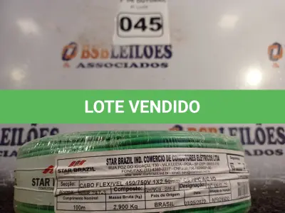 LOTE 045 - 01 ROLO DE CABO FLEXÍVEL 100M 1X 2,5MM NA COR VERDE(NOVO). (NO ESTADO) ATENÇÃO! FAZER A VISITAÇÃO ANTES DE ARREMATAR, NÃO SABEMOS SE FUNCIONA. LEILÃO NÃO TEM GARANTIA E NEM DEVOLUÇÃO, SUJEITO A POSSÍVEIS AVARIAS VISÍVEIS/OCULTAS E/OU AUSÊNCIA DE COMPONENTES.