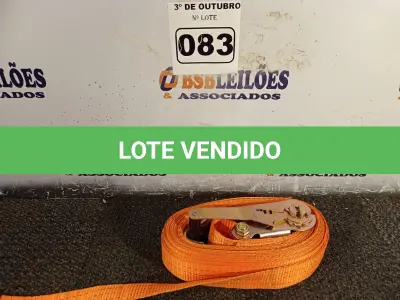LOTE 083 - 01 CINTA PARA AMARRAÇÃO DE CARGAS. (NO ESTADO) ATENÇÃO! FAZER A VISITAÇÃO ANTES DE ARREMATAR, NÃO SABEMOS SE FUNCIONA. LEILÃO NÃO TEM GARANTIA E NEM DEVOLUÇÃO, SUJEITO A POSSÍVEIS AVARIAS VISÍVEIS/OCULTAS E/OU AUSÊNCIA DE COMPONENTES.