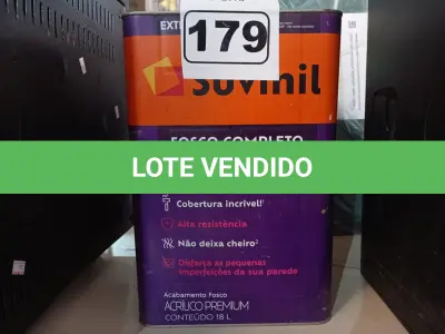 LOTE 179 - 01 LATA DE TINTA SUVINIL INTERIORES/EXTERIORES 18L NA COR FOSCO BRANCO NEVE. (NO ESTADO) ATENÇÃO! FAZER A VISITAÇÃO ANTES DE ARREMATAR, NÃO SABEMOS SE FUNCIONA. LEILÃO NÃO TEM GARANTIA E NEM DEVOLUÇÃO, SUJEITO A POSSÍVEIS AVARIAS VISÍVEIS/OCULTAS E/OU AUSÊNCIA DE COMPONENTES.