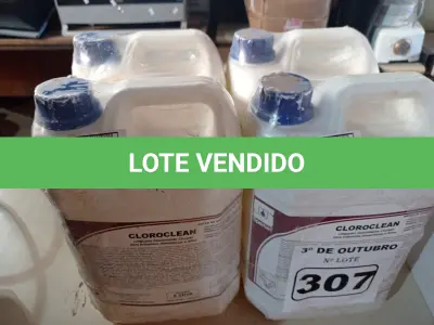 LOTE 307 - 20 LITROS DE CLOROCLEAN, LIMPADOR DESINFETANTE CLORADO PARA INDÚSTRIAS ALIMENTÍCIAS E AFINS. (NO ESTADO) ATENÇÃO! FAZER A VISITAÇÃO ANTES DE ARREMATAR, NÃO SABEMOS SE FUNCIONA. LEILÃO NÃO TEM GARANTIA E NEM DEVOLUÇÃO, SUJEITO A POSSÍVEIS AVARIAS VISÍVEIS/OCULTAS E/OU AUSÊNCIA DE COMPONENTES.