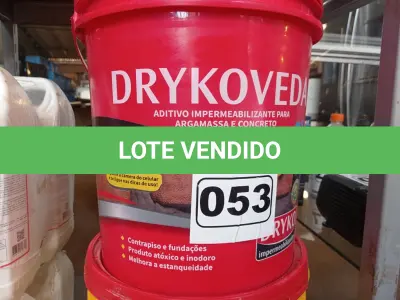 LOTE 053 - 01 BALDE DE DRYKOVEDA, ADITIVO IMPERMEABILIZANTE PARA CONCRETO E ARGAMASSA 18L. (NO ESTADO) ATENÇÃO! FAZER A VISITAÇÃO ANTES DE ARREMATAR, NÃO SABEMOS SE FUNCIONA. LEILÃO NÃO TEM GARANTIA E NEM DEVOLUÇÃO, SUJEITO A POSSÍVEIS AVARIAS VISÍVEIS/OCULTAS E/OU AUSÊNCIA DE COMPONENTES.