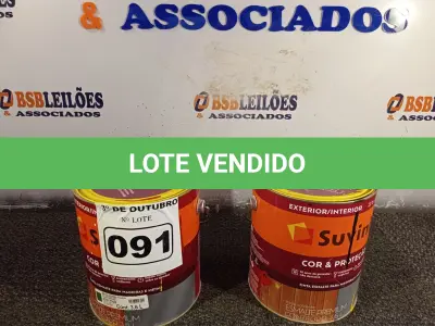 LOTE 091 - 02 GALÕES DE TINTAS ESMALTES SUVINIL MADEIRA E METAIS 3,6L NAS CORES BRILHANTE VERDE FOLHA E BRILHANTE CINZA ESCURO. (NO ESTADO) ATENÇÃO! FAZER A VISITAÇÃO ANTES DE ARREMATAR, NÃO SABEMOS SE FUNCIONA. LEILÃO NÃO TEM GARANTIA E NEM DEVOLUÇÃO, SUJEITO A POSSÍVEIS AVARIAS VISÍVEIS/OCULTAS E/OU AUSÊNCIA DE COMPONENTES.