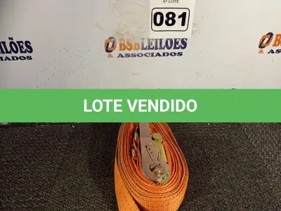 LOTE 081 - 01 CINTA PARA AMARRAÇÃO DE CARGAS. (NO ESTADO) ATENÇÃO! FAZER A VISITAÇÃO ANTES DE ARREMATAR, NÃO SABEMOS SE FUNCIONA. LEILÃO NÃO TEM GARANTIA E NEM DEVOLUÇÃO, SUJEITO A POSSÍVEIS AVARIAS VISÍVEIS/OCULTAS E/OU AUSÊNCIA DE COMPONENTES.
