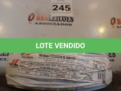 LOTE 245 - 01 ROLO DE CABO FLEXÍVEL 100M 1X 4MM NA COR BRANCA(NOVO). (NO ESTADO) ATENÇÃO! FAZER A VISITAÇÃO ANTES DE ARREMATAR, NÃO SABEMOS SE FUNCIONA. LEILÃO NÃO TEM GARANTIA E NEM DEVOLUÇÃO, SUJEITO A POSSÍVEIS AVARIAS VISÍVEIS/OCULTAS E/OU AUSÊNCIA DE COMPONENTES.