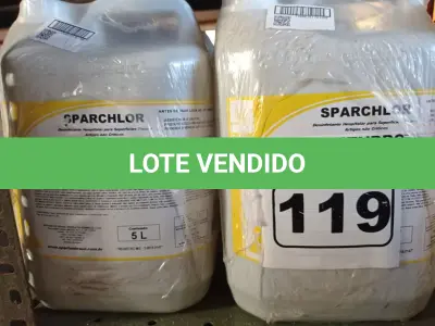 LOTE 119 - 20 LITROS DE DESINFETANTE HOSPITALAR PARA SUPERFÍCIES FIXAS E ARTIGOS NÃO CRÍTICOS. (NO ESTADO) ATENÇÃO! FAZER A VISITAÇÃO ANTES DE ARREMATAR, NÃO SABEMOS SE FUNCIONA. LEILÃO NÃO TEM GARANTIA E NEM DEVOLUÇÃO, SUJEITO A POSSÍVEIS AVARIAS VISÍVEIS/OCULTAS E/OU AUSÊNCIA DE COMPONENTES.