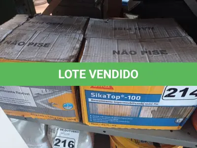 LOTE 214 - 01 CAIXA DE SIKA TOP FLEX 18KG E 01 CAIXA DE SIKA TOP-100 18KG. (NO ESTADO) ATENÇÃO! FAZER A VISITAÇÃO ANTES DE ARREMATAR, NÃO SABEMOS SE FUNCIONA. LEILÃO NÃO TEM GARANTIA E NEM DEVOLUÇÃO, SUJEITO A POSSÍVEIS AVARIAS VISÍVEIS/OCULTAS E/OU AUSÊNCIA DE COMPONENTES.