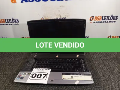 LOTE 007 - 01 NOTEBOOK MARCA ACER. (NO ESTADO) ATENÇÃO! FAZER A VISITAÇÃO ANTES DE ARREMATAR, NÃO SABEMOS SE FUNCIONA. LEILÃO NÃO TEM GARANTIA E NEM DEVOLUÇÃO, SUJEITO A POSSÍVEIS AVARIAS VISÍVEIS/OCULTAS E/OU AUSÊNCIA DE COMPONENTES.