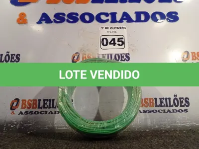 LOTE 045 - 01 ROLO DE CABO FLEXÍVEL 100M 1X 2,5MM NA COR VERDE(NOVO). (NO ESTADO) ATENÇÃO! FAZER A VISITAÇÃO ANTES DE ARREMATAR, NÃO SABEMOS SE FUNCIONA. LEILÃO NÃO TEM GARANTIA E NEM DEVOLUÇÃO, SUJEITO A POSSÍVEIS AVARIAS VISÍVEIS/OCULTAS E/OU AUSÊNCIA DE COMPONENTES.