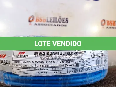 LOTE 295 - 01 ROLO DE CABO FLEXÍVEL 100M 1X 10MM NA COR AZUL(NOVO). (NO ESTADO) ATENÇÃO! FAZER A VISITAÇÃO ANTES DE ARREMATAR, NÃO SABEMOS SE FUNCIONA. LEILÃO NÃO TEM GARANTIA E NEM DEVOLUÇÃO, SUJEITO A POSSÍVEIS AVARIAS VISÍVEIS/OCULTAS E/OU AUSÊNCIA DE COMPONENTES.