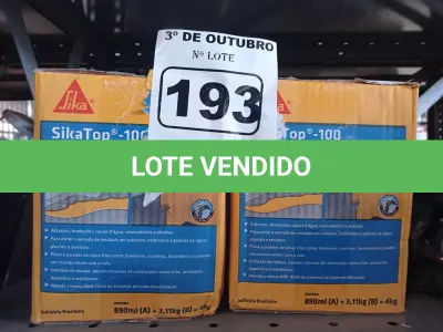 LOTE 193 - 04 CAIXAS DE SIKA TOP-100, REVESTIMENTO IMPERMEABILIZANTE SEMI-FLEXIVEL 4KG. (NO ESTADO) ATENÇÃO! FAZER A VISITAÇÃO ANTES DE ARREMATAR, NÃO SABEMOS SE FUNCIONA. LEILÃO NÃO TEM GARANTIA E NEM DEVOLUÇÃO, SUJEITO A POSSÍVEIS AVARIAS VISÍVEIS/OCULTAS E/OU AUSÊNCIA DE COMPONENTES.