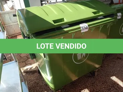 LOTE 590 - 01 CONTAINER HDPE EM-840 1200L. (NO ESTADO) ATENÇÃO! FAZER A VISITAÇÃO ANTES DE ARREMATAR, NÃO SABEMOS SE FUNCIONA. LEILÃO NÃO TEM GARANTIA E NEM DEVOLUÇÃO, SUJEITO A POSSÍVEIS AVARIAS VISÍVEIS/OCULTAS E/OU AUSÊNCIA DE COMPONENTES.