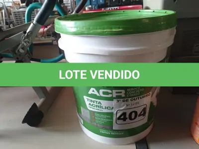 LOTE 404 - 01 BALDE DE TINTA ACRÍLICA 18L NA COR FOSCO PALHA. (NO ESTADO) ATENÇÃO! FAZER A VISITAÇÃO ANTES DE ARREMATAR, NÃO SABEMOS SE FUNCIONA. LEILÃO NÃO TEM GARANTIA E NEM DEVOLUÇÃO, SUJEITO A POSSÍVEIS AVARIAS VISÍVEIS/OCULTAS E/OU AUSÊNCIA DE COMPONENTES.