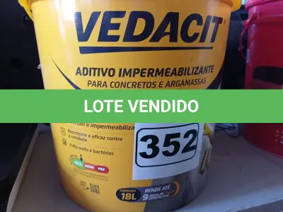 LOTE 352 - 01 BALDE DE VEDACIT, ADITIVO IMPERMEABILIZANTE PARA CONCRETO E ARGAMASSA. (NO ESTADO) ATENÇÃO! FAZER A VISITAÇÃO ANTES DE ARREMATAR, NÃO SABEMOS SE FUNCIONA. LEILÃO NÃO TEM GARANTIA E NEM DEVOLUÇÃO, SUJEITO A POSSÍVEIS AVARIAS VISÍVEIS/OCULTAS E/OU AUSÊNCIA DE COMPONENTES.