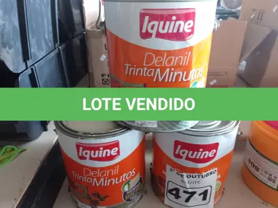 LOTE 471 - 03 GALÕES DE ESMALTE IQUINE MADEIRA E METAIS 3,6L SENDO 02 NA COR MARFIM E 01 MARROM CONHAQUE. (NO ESTADO) ATENÇÃO! FAZER A VISITAÇÃO ANTES DE ARREMATAR, NÃO SABEMOS SE FUNCIONA. LEILÃO NÃO TEM GARANTIA E NEM DEVOLUÇÃO, SUJEITO A POSSÍVEIS AVARIAS VISÍVEIS/OCULTAS E/OU AUSÊNCIA DE COMPONENTES.