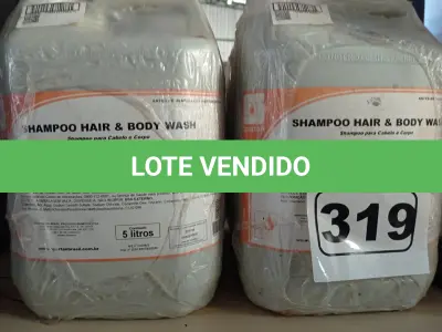 LOTE 319 - 20 LITROS DE SHAMPOO PARA CABELO E CORPO. (NO ESTADO) ATENÇÃO! FAZER A VISITAÇÃO ANTES DE ARREMATAR, NÃO SABEMOS SE FUNCIONA. LEILÃO NÃO TEM GARANTIA E NEM DEVOLUÇÃO, SUJEITO A POSSÍVEIS AVARIAS VISÍVEIS/OCULTAS E/OU AUSÊNCIA DE COMPONENTES.