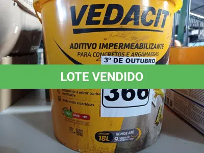 LOTE 366 - 01 BALDE DE VEDACIT, ADITIVO IMPERMEABILIZANTE PARA CONCRETO E ARGAMASSA. (NO ESTADO) ATENÇÃO! FAZER A VISITAÇÃO ANTES DE ARREMATAR, NÃO SABEMOS SE FUNCIONA. LEILÃO NÃO TEM GARANTIA E NEM DEVOLUÇÃO, SUJEITO A POSSÍVEIS AVARIAS VISÍVEIS/OCULTAS E/OU AUSÊNCIA DE COMPONENTES.
