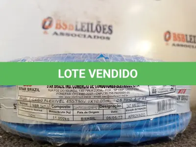 LOTE 325 - 01 ROLO DE CABO FLEXÍVEL 100M 1X 4MM NA COR AZUL (NOVO). (NO ESTADO) ATENÇÃO! FAZER A VISITAÇÃO ANTES DE ARREMATAR, NÃO SABEMOS SE FUNCIONA. LEILÃO NÃO TEM GARANTIA E NEM DEVOLUÇÃO, SUJEITO A POSSÍVEIS AVARIAS VISÍVEIS/OCULTAS E/OU AUSÊNCIA DE COMPONENTES.
