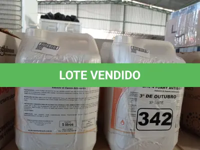 LOTE 342 - 20 LITROS DE SABONETE DE ESPUMA ANTISSÉPTICO. (NO ESTADO) ATENÇÃO! FAZER A VISITAÇÃO ANTES DE ARREMATAR, NÃO SABEMOS SE FUNCIONA. LEILÃO NÃO TEM GARANTIA E NEM DEVOLUÇÃO, SUJEITO A POSSÍVEIS AVARIAS VISÍVEIS/OCULTAS E/OU AUSÊNCIA DE COMPONENTES.