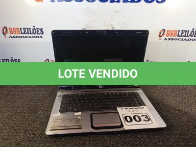 LOTE 003 - 01 NOTEBOOK MARCA HP. (NO ESTADO) ATENÇÃO! FAZER A VISITAÇÃO ANTES DE ARREMATAR, NÃO SABEMOS SE FUNCIONA. LEILÃO NÃO TEM GARANTIA E NEM DEVOLUÇÃO, SUJEITO A POSSÍVEIS AVARIAS VISÍVEIS/OCULTAS E/OU AUSÊNCIA DE COMPONENTES.