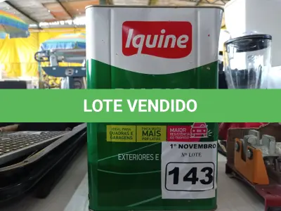 LOTE 143 - 01 LATA DE TINTA PARA PISO IQUINE COR VERMELHA 18L. (NO ESTADO) ATENÇÃO! FAZER A VISITAÇÃO ANTES DE ARREMATAR, NÃO SABEMOS SE FUNCIONA. LEILÃO NÃO TEM GARANTIA E NEM DEVOLUÇÃO, SUJEITO A POSSÍVEIS AVARIAS VISÍVEIS/OCULTAS E/OU AUSÊNCIA DE COMPONENTES.