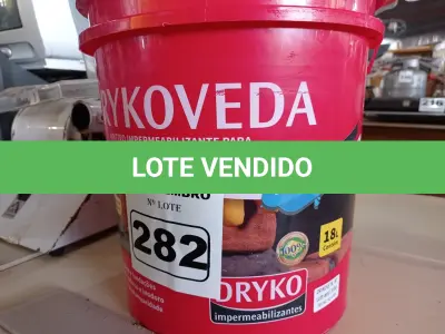 LOTE 282 - 01 BALDE DE DRYKOVEDA, ADITIVO IMPERMEABILIZANTE PARA ARGAMASSA E CONCRETO 18L. (NO ESTADO) ATENÇÃO! FAZER A VISITAÇÃO ANTES DE ARREMATAR, NÃO SABEMOS SE FUNCIONA. LEILÃO NÃO TEM GARANTIA E NEM DEVOLUÇÃO, SUJEITO A POSSÍVEIS AVARIAS VISÍVEIS/OCULTAS E/OU AUSÊNCIA DE COMPONENTES.