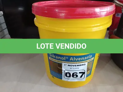 LOTE 067 - 01 BALDE DE SIKANOL ALVENARIA ADITIVO PLASTIFICANTE PARA ARGAMASSA DE ASSENTAMENTO E REBOCO18L. (NO ESTADO) ATENÇÃO! FAZER A VISITAÇÃO ANTES DE ARREMATAR, NÃO SABEMOS SE FUNCIONA. LEILÃO NÃO TEM GARANTIA E NEM DEVOLUÇÃO, SUJEITO A POSSÍVEIS AVARIAS VISÍVEIS/OCULTAS E/OU AUSÊNCIA DE COMPONENTES.