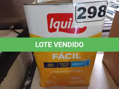 LOTE 298 - 01 LATA DE TINTA IQUINE INTERIORES/EXTERIORES DELANIL RENDE MUITO FOSCO BASE. (NO ESTADO) ATENÇÃO! FAZER A VISITAÇÃO ANTES DE ARREMATAR, NÃO SABEMOS SE FUNCIONA. LEILÃO NÃO TEM GARANTIA E NEM DEVOLUÇÃO, SUJEITO A POSSÍVEIS AVARIAS VISÍVEIS/OCULTAS E/OU AUSÊNCIA DE COMPONENTES.