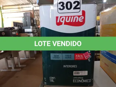 LOTE 302 - 01 LATA DE TINTA IQUINE PINTALAR 18L FOSCO AVELUDADO BRANCO NEVE. (NO ESTADO) ATENÇÃO! FAZER A VISITAÇÃO ANTES DE ARREMATAR, NÃO SABEMOS SE FUNCIONA. LEILÃO NÃO TEM GARANTIA E NEM DEVOLUÇÃO, SUJEITO A POSSÍVEIS AVARIAS VISÍVEIS/OCULTAS E/OU AUSÊNCIA DE COMPONENTES.