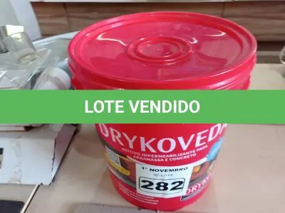 LOTE 282 - 01 BALDE DE DRYKOVEDA, ADITIVO IMPERMEABILIZANTE PARA ARGAMASSA E CONCRETO 18L. (NO ESTADO) ATENÇÃO! FAZER A VISITAÇÃO ANTES DE ARREMATAR, NÃO SABEMOS SE FUNCIONA. LEILÃO NÃO TEM GARANTIA E NEM DEVOLUÇÃO, SUJEITO A POSSÍVEIS AVARIAS VISÍVEIS/OCULTAS E/OU AUSÊNCIA DE COMPONENTES.
