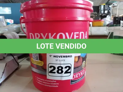 LOTE 282 - 01 BALDE DE DRYKOVEDA, ADITIVO IMPERMEABILIZANTE PARA ARGAMASSA E CONCRETO 18L. (NO ESTADO) ATENÇÃO! FAZER A VISITAÇÃO ANTES DE ARREMATAR, NÃO SABEMOS SE FUNCIONA. LEILÃO NÃO TEM GARANTIA E NEM DEVOLUÇÃO, SUJEITO A POSSÍVEIS AVARIAS VISÍVEIS/OCULTAS E/OU AUSÊNCIA DE COMPONENTES.