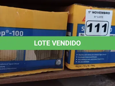 LOTE 111 - 02 CAIXAS DE SIKA TOP-100, REVESTIMENTO IMPERMEABILIZANTE SEMI-FLEXIVEL 18KG. (NO ESTADO) ATENÇÃO! FAZER A VISITAÇÃO ANTES DE ARREMATAR, NÃO SABEMOS SE FUNCIONA. LEILÃO NÃO TEM GARANTIA E NEM DEVOLUÇÃO, SUJEITO A POSSÍVEIS AVARIAS VISÍVEIS/OCULTAS E/OU AUSÊNCIA DE COMPONENTES.