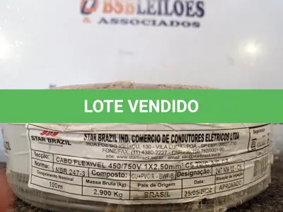 LOTE 120 - 01 ROLO DE CABO FLEXÍVEL 100M 1X2,5MM NA COR CINZA(NOVO). (NO ESTADO) ATENÇÃO! FAZER A VISITAÇÃO ANTES DE ARREMATAR, NÃO SABEMOS SE FUNCIONA. LEILÃO NÃO TEM GARANTIA E NEM DEVOLUÇÃO, SUJEITO A POSSÍVEIS AVARIAS VISÍVEIS/OCULTAS E/OU AUSÊNCIA DE COMPONENTES.