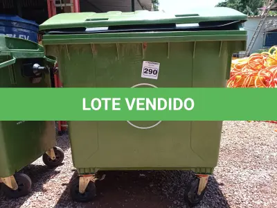 LOTE 290 - 01 CONTAINER HDPE EM-840 1200L. (NO ESTADO) ATENÇÃO! FAZER A VISITAÇÃO ANTES DE ARREMATAR, NÃO SABEMOS SE FUNCIONA. LEILÃO NÃO TEM GARANTIA E NEM DEVOLUÇÃO, SUJEITO A POSSÍVEIS AVARIAS VISÍVEIS/OCULTAS E/OU AUSÊNCIA DE COMPONENTES.