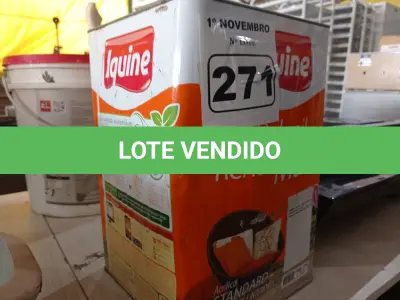 LOTE 271 - 01 LATA DE TINTA IQUINE INTERIORES/EXTERIORES DELANIL RENDE MUITO FOSCO BASE “M”. (NO ESTADO) ATENÇÃO! FAZER A VISITAÇÃO ANTES DE ARREMATAR, NÃO SABEMOS SE FUNCIONA. LEILÃO NÃO TEM GARANTIA E NEM DEVOLUÇÃO, SUJEITO A POSSÍVEIS AVARIAS VISÍVEIS/OCULTAS E/OU AUSÊNCIA DE COMPONENTES.