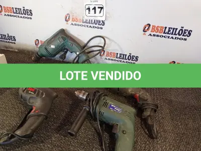 LOTE 117 - 04 FURADEIRAS MARCAS E MODELOS DIVERSOS. (NO ESTADO) ATENÇÃO! FAZER A VISITAÇÃO ANTES DE ARREMATAR, NÃO SABEMOS SE FUNCIONA. LEILÃO NÃO TEM GARANTIA E NEM DEVOLUÇÃO, SUJEITO A POSSÍVEIS AVARIAS VISÍVEIS/OCULTAS E/OU AUSÊNCIA DE COMPONENTES.