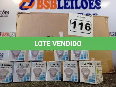 LOTE 116 - 01 LOTE COM APROXIMADAMENTE 80 LÂMPADAS DICROICA 1W 220V. (NO ESTADO) ATENÇÃO! FAZER A VISITAÇÃO ANTES DE ARREMATAR, NÃO SABEMOS SE FUNCIONA. LEILÃO NÃO TEM GARANTIA E NEM DEVOLUÇÃO, SUJEITO A POSSÍVEIS AVARIAS VISÍVEIS/OCULTAS E/OU AUSÊNCIA DE COMPONENTES.