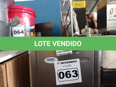LOTE 063 - 01 BEBEDOURO EM INOX MARCA IBBL 220V. (NO ESTADO) ATENÇÃO! FAZER A VISITAÇÃO ANTES DE ARREMATAR, NÃO SABEMOS SE FUNCIONA. LEILÃO NÃO TEM GARANTIA E NEM DEVOLUÇÃO, SUJEITO A POSSÍVEIS AVARIAS VISÍVEIS/OCULTAS E/OU AUSÊNCIA DE COMPONENTES.