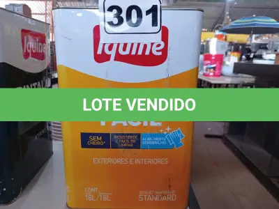 LOTE 301 - 01 LATA DE TINTA IQUINE INTERIORES/EXTERIORES DELANIL RENDE MUITO FOSCO BASE. (NO ESTADO) ATENÇÃO! FAZER A VISITAÇÃO ANTES DE ARREMATAR, NÃO SABEMOS SE FUNCIONA. LEILÃO NÃO TEM GARANTIA E NEM DEVOLUÇÃO, SUJEITO A POSSÍVEIS AVARIAS VISÍVEIS/OCULTAS E/OU AUSÊNCIA DE COMPONENTES.
