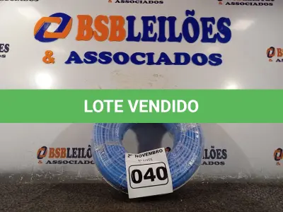LOTE 040 - 01 ROLO DE CABO FLEXÍVEL 100M 1X10MM NA COR AZUL(NOVO). (NO ESTADO) ATENÇÃO! FAZER A VISITAÇÃO ANTES DE ARREMATAR, NÃO SABEMOS SE FUNCIONA. LEILÃO NÃO TEM GARANTIA E NEM DEVOLUÇÃO, SUJEITO A POSSÍVEIS AVARIAS VISÍVEIS/OCULTAS E/OU AUSÊNCIA DE COMPONENTES.