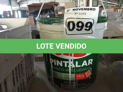 LOTE 099 - 01 BALDE DE TINTA IQUINE PINTALAR FOSCO AVELUDADO BRANCO GELO 15L. (NO ESTADO) ATENÇÃO! FAZER A VISITAÇÃO ANTES DE ARREMATAR, NÃO SABEMOS SE FUNCIONA. LEILÃO NÃO TEM GARANTIA E NEM DEVOLUÇÃO, SUJEITO A POSSÍVEIS AVARIAS VISÍVEIS/OCULTAS E/OU AUSÊNCIA DE COMPONENTES.