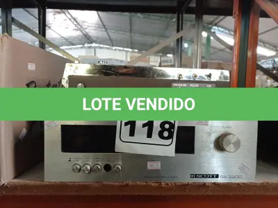 LOTE 118 - 01 GRAVADOR DE FITA CASSETE ANTIGO E 01 TUNER AM/FM MARCA SCOTT MODELO RA2200. (NO ESTADO) ATENÇÃO! FAZER A VISITAÇÃO ANTES DE ARREMATAR, NÃO SABEMOS SE FUNCIONA. LEILÃO NÃO TEM GARANTIA E NEM DEVOLUÇÃO, SUJEITO A POSSÍVEIS AVARIAS VISÍVEIS/OCULTAS E/OU AUSÊNCIA DE COMPONENTES.